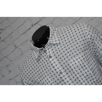 Camisa de vestir Carbon 2 Cobalto para hombre talla grande blanca azul algodón geométrico Foto 1 de 4