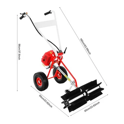 43CC 1.7HP Walk Behind Power Sweeper Broom 2-Stroke Gas Engine Sweeper Lawn Turf - Image 1 of 4