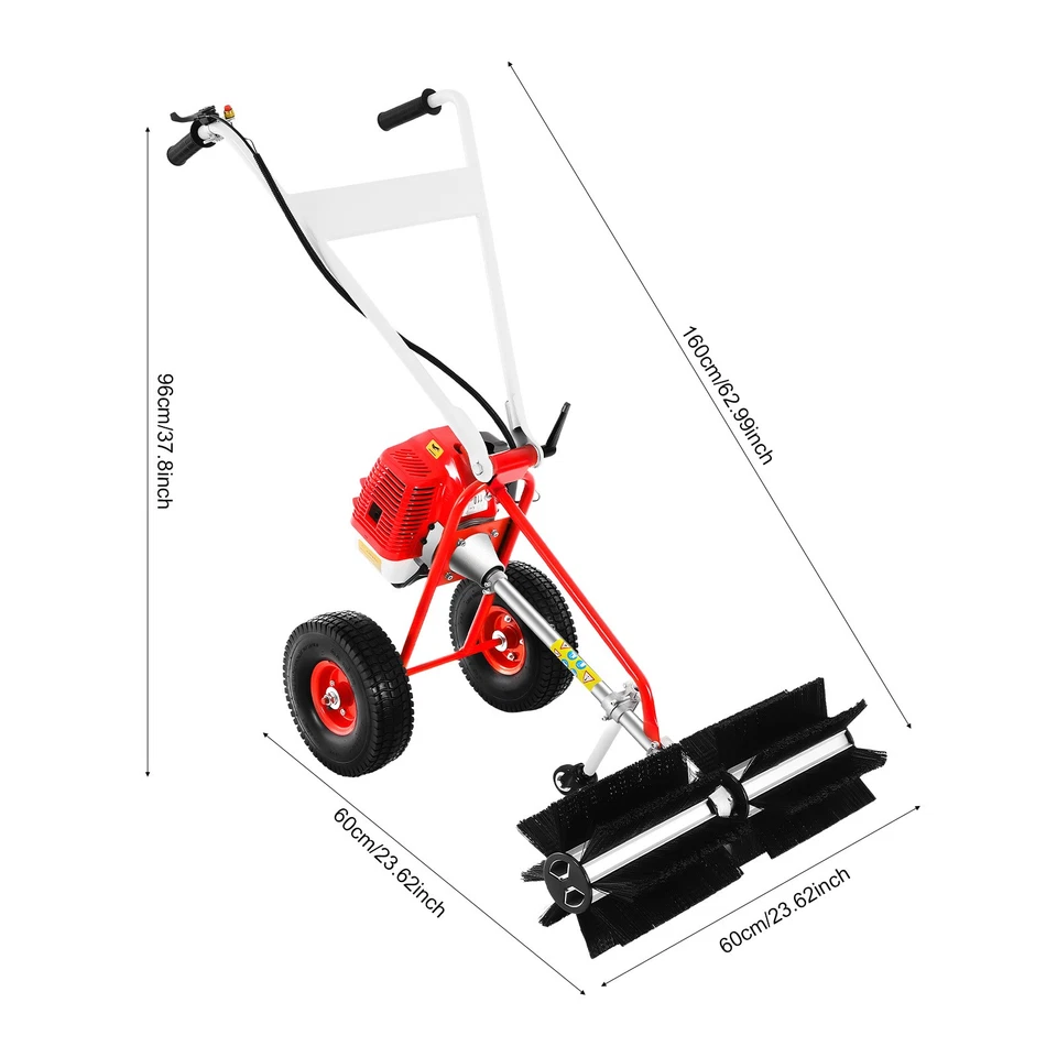 43CC 1.7HP Walk Behind Power Sweeper Broom 2-Stroke Gas Engine Sweeper Lawn Turf - Image 1 of 4