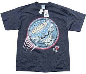 Neu mit Etikett Vintage 90er Chicago Bulls NBA Tultex schwarzes Herren-T-Shirt Large - Bild 1 von 5
