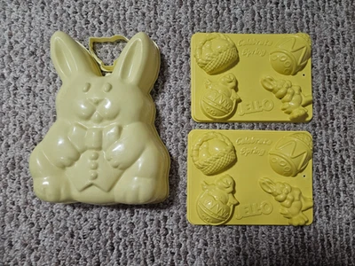  Винтажная желтая форма для пасхального кролика желе и 2 формы для корзины яиц кроликов цыплят  - Изображение 1 из 4