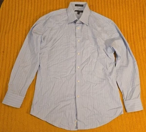 Nordstrom Rack Camicia 15,5 32/33 Bordo Vestibilità Non Ferro Bottoni Righe Blu Lunga Sl - Foto 1 di 5