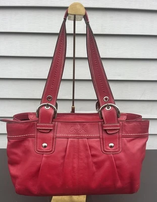 Coach F13732 винтажный красный Soho Y2K плиссированные кожаная наплечная сумка - Изображение 1 из 4