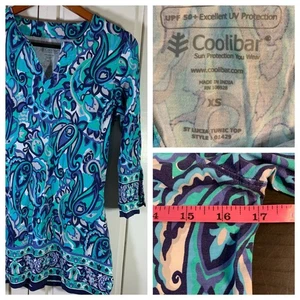 Top tunica Coolibar St Lucia UPF 50+ protezione solare XS stampa paisley spiaggia crociera - Foto 1 di 12