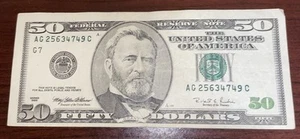 Series 1996 ~ Chicago $50 Fifty Dollar Bill Note FRN ~ AG25634749C ~ - Picture 1 of 2