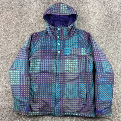 Burton Ski Snowboard Jacket Women's XL Blue Purple Plaid Checker Hooded Winter - Image 1 of 4
