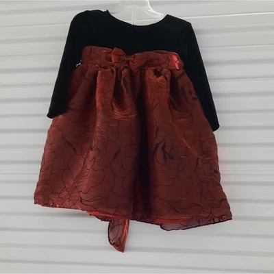 Marmellata 小女孩连衣裙 18 个月黑色红色天鹅绒 — 第 1/4 张图片