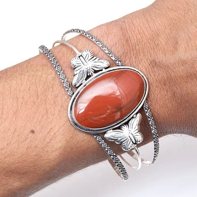 Pulseras brazalete de diseño de piedras preciosas de jaspe hechas a mano joyería 7"" ajustables Foto 1 de 4