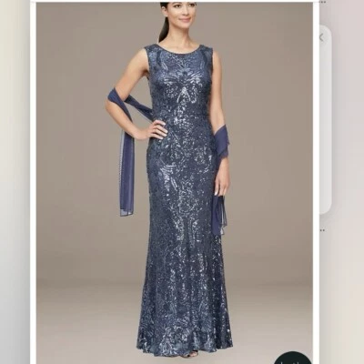 Vestido xale Alex Evenings azul roxo sem mangas lantejoulas tamanho 10 - Imagem 1 de 4