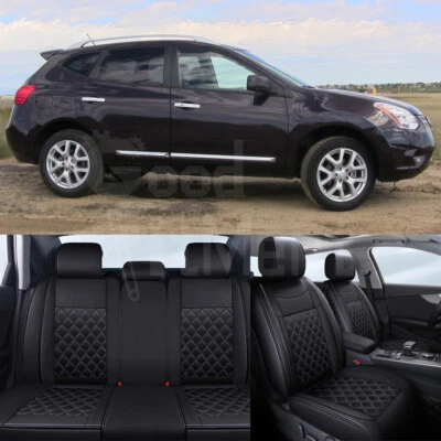 Cubierta de 5 asientos de cuero PU para Nissan Rogue 2008-2013 cojín delantero y trasero negro Foto 1 de 4