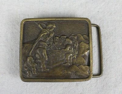 Hebilla de cinturón artesanal de metal Indiana de cuento de hadas arte fantasía blanco como la nieve vintage de los años 70 Foto 1 de 3