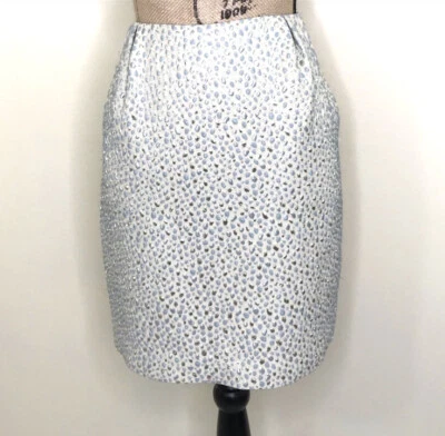 PETER SOM Ivory Gold Blue Metallic Dot Brocade Pencil Skirt Size 4 - Image 1 of 4