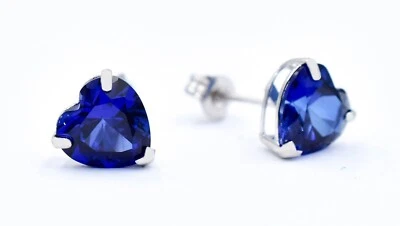 PENDIENTES CORAZÓN ZAFIRO AZUL GENUINO 2,64 quilates oro macizo 14k - valoración gratuita Foto 1 de 4