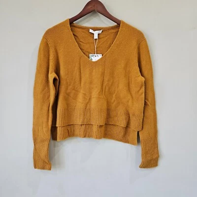 Suéter feminino Chelsea e violeta malha cropped pequeno mistura de lã amarelo mostarda alpaca - Imagem 1 de 4