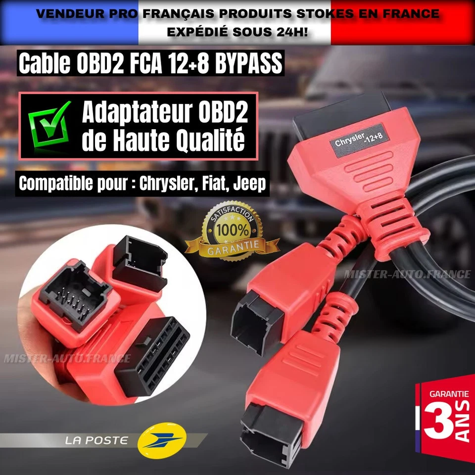 CABLE PASSERELLE OBD2 POUR FIAT JEEP CHRYSLER FCA OBD SGW 8+12 BYPASS ADAPTATEUR - Photo 1/4