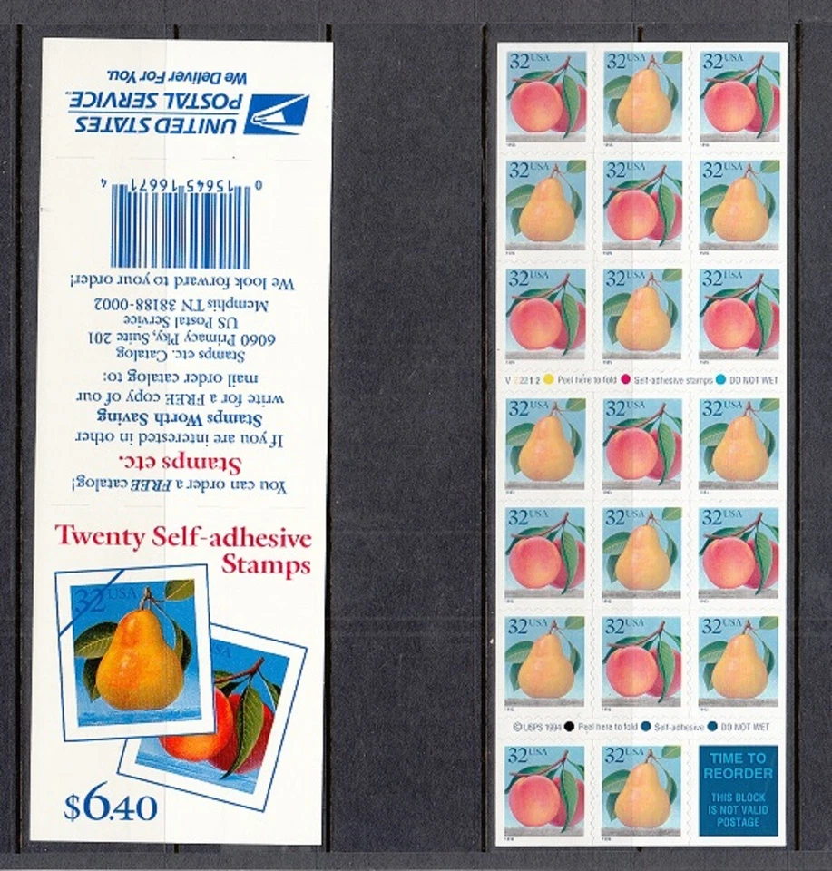 USA BOOKLET SC# 2494a PEACH & PEAR 32c - 20 S.A. MNH BOOKLET - PL# V22212  - Image 1 of 1