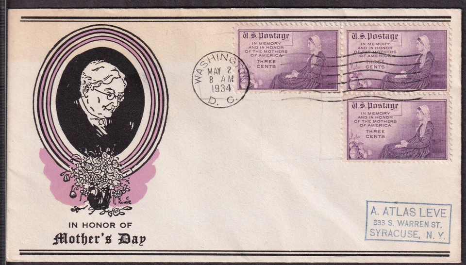1934 Mothers of America Sc 737-31 FDC with Linprint violet cachet (CJ - Image 1 of 1