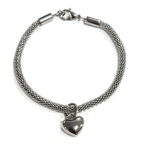 QVC Stainless Steel Polished Heart Dangle Charm Mesh Bracelet - Picture 1 of 5