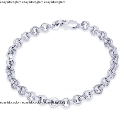 Fine Pt950 Real Platinum 950 Women Men 6mm Solid Rolo Link Bracelet 7.9inch - Image 1 of 3