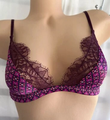 Victoria's Secret без подкладки фиолетовый атласный геометрический принт беспроводной бюстгальтер S - Изображение 1 из 4
