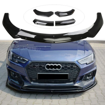 For Audi A4 B9 S4 Sedan 2017-2019 Glossy Black Front Bumper Lip Spoiler Splitter Foto 1 de 4