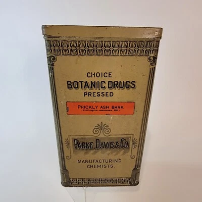 Antq. Parke Davis Chemists Botanic Drugs Store Exhibición Lata Corteza de Ceniza Espinosa De Colección Foto 1 de 4