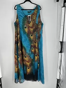 GRACILA women's sleeveless chiffon maxi dress NWT size 5XL peacock boho lined - Picture 1 of 13