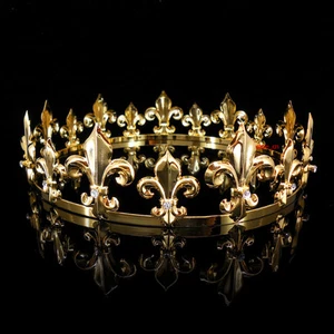 Men's Imperial Medieval Fleur De Lis Gold King Metal Crown 4.6cm Tall 56.5cm Cir - Picture 1 of 3
