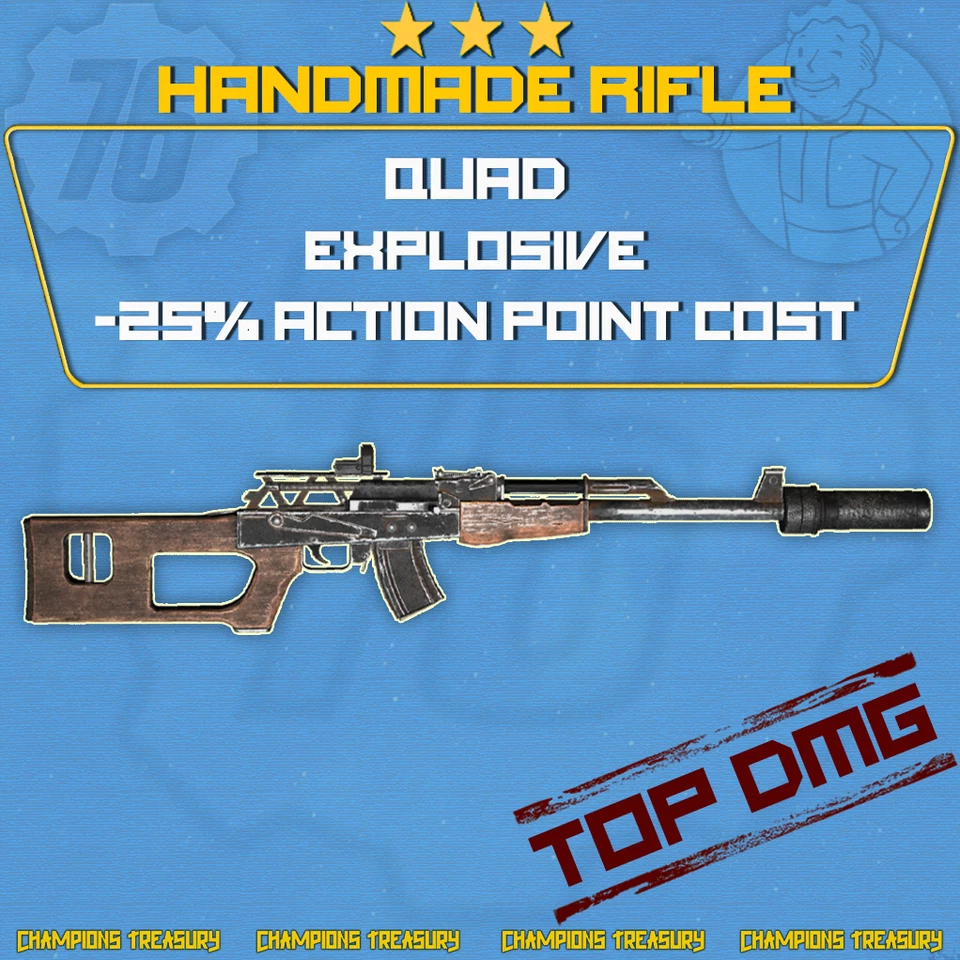 FALLOUT 76 PC TWO SHOT EXPLOSIVE -35% ACTION POINT COST HANDMADE RIFLE +⭐⭐⭐⭐ MOD - Image 1 of 1