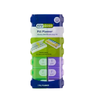 Ezy Dose Pill Planner Weekly AM/PM w/ Easy Fill Bottom Opens 1 Count 6 Pack - Picture 1 of 6