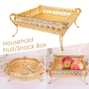 Gold Fruit Plate Bowl Metal Tray Storage Holder Snack Nut Candy Container New - Picture 1 of 15