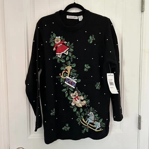 Suéter Victoria Jones Bordado Mujer XL Negro Navidad Con Detalle Perlas - Imagen 1 de 7