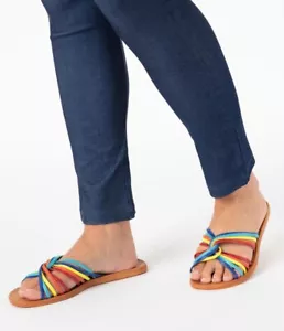 New Women's Rainbow Strappy Open Toe Slide Flat Sandals Flip Flops Slippers - Picture 1 of 5