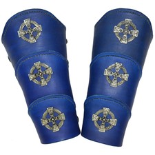 Blue Leather Arm Bracers Celtic Viking Warrior Norse Cosplay Larp Gear Armor