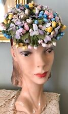 Vintage 1950's Amy New York Pastel Floral Hat W/ Dangling Flowers & Buds