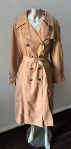 Double Breasted Belt Trench Spy Beige Khaki Long Insulated Jacket Coat M - Picture 1 of 6