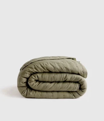 Quince Full/Queen Willowleaf Green European Linen Dream Quilt - Image 1 of 4