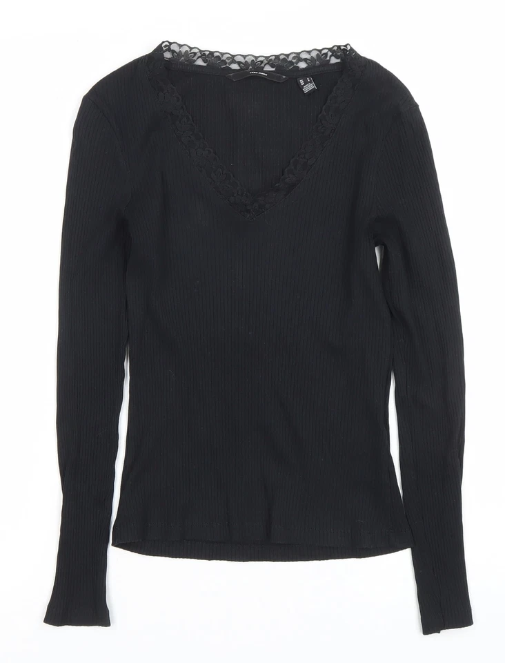 Vero Moda Women's Black Lace V-Neck Long Sleeve Stretch Top Size S - Image 1 of 4