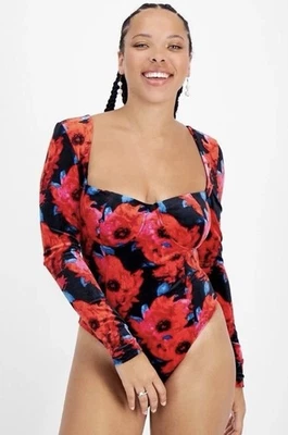 Body feminino Bar III estampa floral gola quadrada veludo tamanho XL manga longa - Imagem 1 de 4