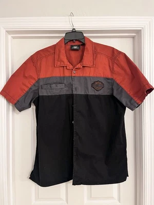 Harley-Davidson Mechanic Work Shirt XL Black Orange Embroidered Logo Vintage - Image 1 of 3