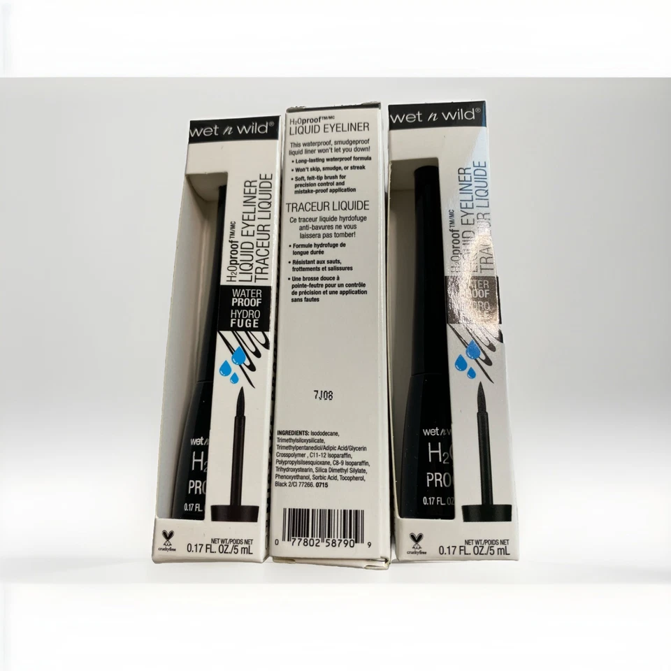 3x Wet n Wild H2OProof Liquid Eyeliner # BLACK 879~Waterproof 0.17 oz NEW - Image 1 of 1