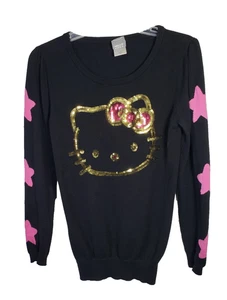 Hello Kitty Sweater by Sanrio Pullover Womens Sequins Long Sleeve Black Size XL - Picture 1 of 10