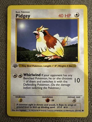 Pidgey 57/102 Base Set 1st Edition Shadowless Vintage Pokemon TCG Card - Image 1 of 2