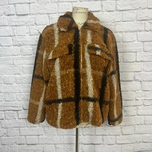 Stoosh Plaid Teddy Zip Up Coat - Size Medium - Picture 1 of 6
