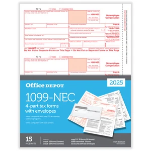 Formularios y sobres de impuestos láser Office Depot 1099-NEC, 4 partes, 8-1/2" x 11", 15PK - Imagen 1 de 4