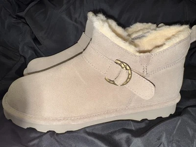 BearPaw Shorty Buckle Winter Boots Iced Coffee, Women 10 Wool Sheepskin - Image 1 of 4