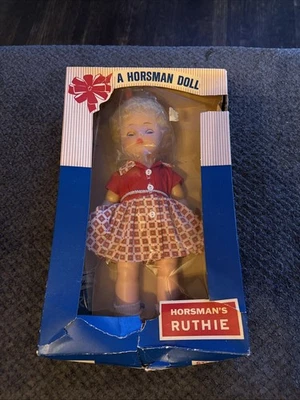 复古 20 世纪 60 年代 - Horsman Ruthie 婴儿娃娃 - 13 英寸 Irene Szor 带盒根头发 HTF — 第 1/4 张图片
