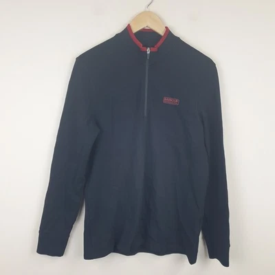 Sudadera Barbour Para Hombres Pequeña Negra 1/4 Cremallera Tejido Pullover Algodón Suéter Foto 1 de 4