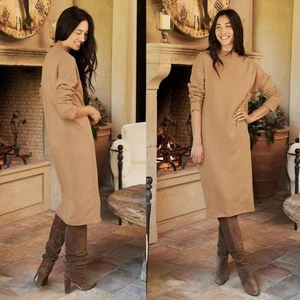 Frank & Eileen Isabelle Funnel Neck Midi Dress Camel Brown Triple Fleece Size S - Bild 1 von 9