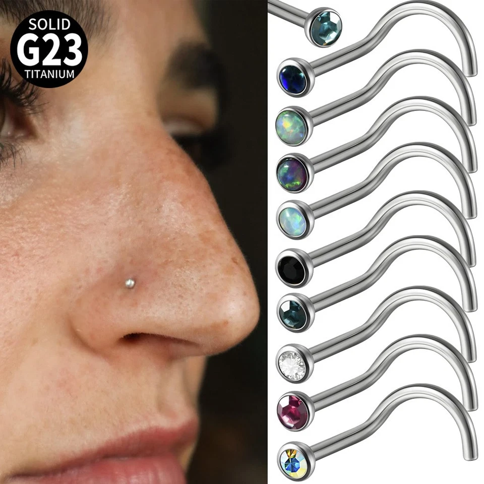 Anillo nariz ópalo 2 piezas G23 titanio nariz curvada perno nariz aro elegante joyería corporal Foto 1 de 4